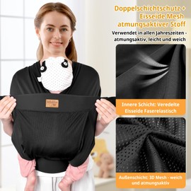 Vrbabies Tragetuch Baby Neugeboren,Ergonomisch Babytrage für Neugeborene ab Geburt,Leicht und Bequem,Leicht zu Tragen,Geeignet für Mütter und Väter,Babys von 3-15 kg
