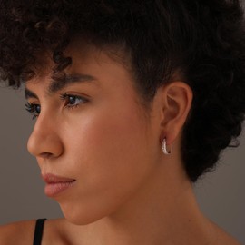 LeCalla 925 Sterling Silver Diamond-Cut Oval Hoop Earrings | Small Diamond Cut Textured Hoop Earring | Women's U-Shape Hoops Earrings 17MM