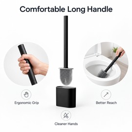 Wall Mounted Silicone Toilet Brush for Bathroom Cleaning – Flat Brush Head with Space-Saving Holder for Everyday Use