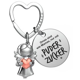 FABACH Best Grandma Keyring Guardian Angel Lucky Charm with Heart and Engraving – Best Grandma in the World Gifts Keyring – Grandma Gift Angel Lucky Charm, powdered sugar