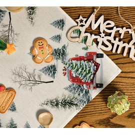 Artoid Mode Lorry Truck Tree Christmas Tablecloth, Seasonal Table Linen, Winter Kitchen Table Decoration, Indoor, Holiday, Party Decor, 100 x 100 cm