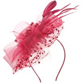 FRCOLOR Roter Fascinator, Hut, Haarspange, Blume, Netz-Stirnband, Cocktail, Teeparty, Kopfbedeckung für Damen, Mädchen, Hochzeit