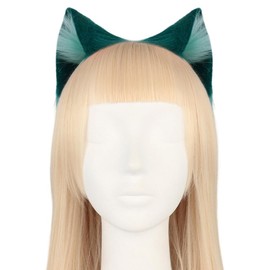 Asudaro Cat Fox Wolf Ears Fluffy Cat Ear Headband Kawaii Hair Band Animal Cosplay Cat Wolf Fox Dog Ears Hair Band Headband Party Costume Accessories Green