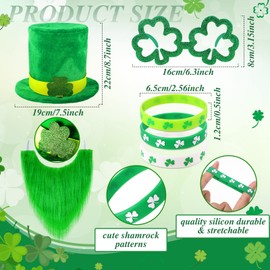 10 Pcs St Patricks Day Costume Shamrock Leprechaun Hat with Beard Sequin Bow Tie Vest Shamrock Necklaces Glasses (Large)