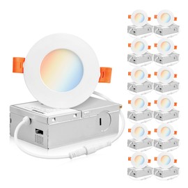 PARMIDA (12 Pack) 3 Inch 5CCT Ultra-Thin LED Recessed Ceiling Light with Junction Box, 5 Color Selectable 2700K/3000K/3500K/4000K/5000K, 8W, Dimmable Canless Wafer Slim Panel Downlight, IC Rated, ETL