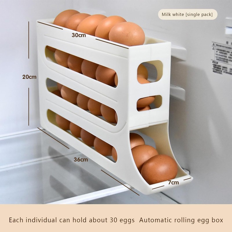 MEETOZ 4 Tiers Egg Holder for Fridge, Automatic Scrolling Egg