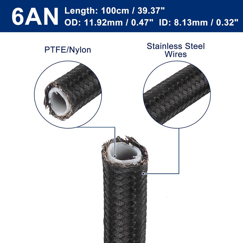 X AUTOHAUX AN6 3ft Braided PTFE Nylon Stainless Steel Car