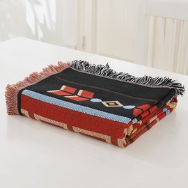LHGOGO Bohemian Patterned Woven Sofa Throw Blanket with Tassels, Double-sided Aztec Style Decorative Throws for Sofas, Bed and Armchair - 90 * 90cm, Eye