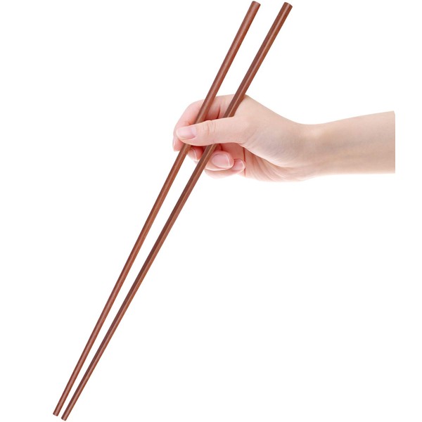 GLAMFIELDS 16.5 Inches Wooden Cooking Chopsticks Reusable for Noodles Frying Hotpot Extra Long Kitchen Chop Sticks Brown 2 Pairs