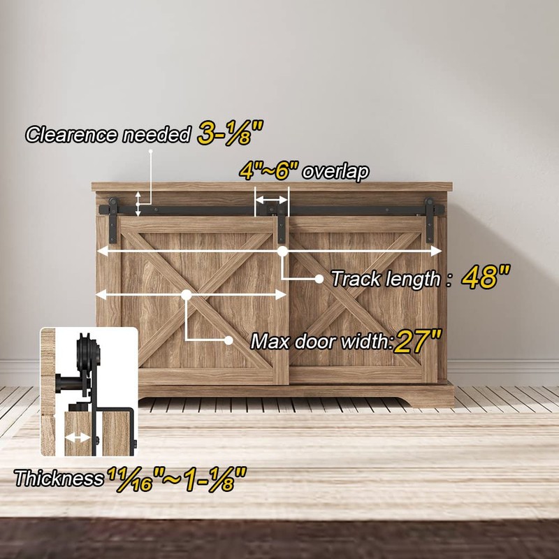 FREDBECK 4 FT Mini Cabinet Bypass Barn Door Hardware Kit