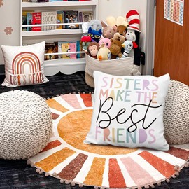 ETVISO Girls Room Decor, Sisters Make The Best Friends Pillow Cover 18x18, Boho Cute Colorful Decorative Throw Pillow Case for Baby Girls Room Bedroom Nursery Playroom