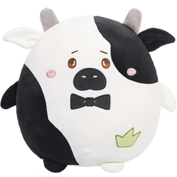 ARELUX 16in Soft Black and White Cow Anime Plush Pillow Cute Stuffed Animal Plush Toy Kawaii Plushies Room Decor Christmas Decorations Gifts for Women Kids Birthday