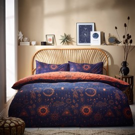 furn. Constellation Single Duvet Cover Set, Cotton, Polyester, Bronze/Navy, CONSTEL/D01/BNV