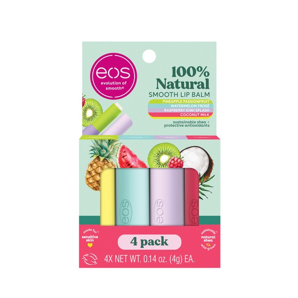 eos 100% Natural Lip Balms- Coconut Milk, Pineapple Passionfruit, Watermelon