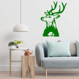 Wall Sticker-Deer Horn Head Hunter-Custom Color Wall Decor Animal Camping-Stickers Wall Decal-Removable Wall Decal-MIha0031-42-28.5x39.27 in
