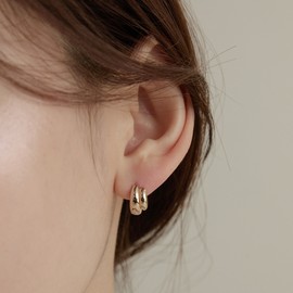 Gold&Deer 14K Goldfield Double Muse One-Touch Earrings White Gold / 골드앤디어 14K 골드필드 더블 뮤즈 원터치 귀걸이 화이트골드