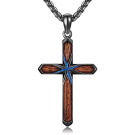 YAFEINI Black Cross Necklace Sterling Silver Cross Necklace Wood Grain Crucifix Christian Jewellery Catholic Gifts for Men