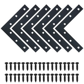 Sayayo 6Pcs Flat L Bracket, 5" x 5" (120×120mm) Corner Bracket , Stainless Steel Corner Brace Mending Plate for Furniture, Black Right Angle Brackets for Wood