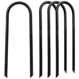 CELYND Trampoline Stakes High Wind - Heavy Duty 12 Inch U Shaped Ground Anchors - Galvanized Steel Rebar Stakes for Outdoor Camping Tent Fence Garden Decorations(4 Pack Black)