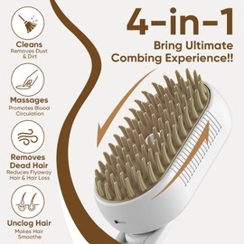 4 in 1 Cat Steam Brush for Shedding - Pet Hair Cleaning Brush Comb for Cats or Dogs, Anti-Static Steam Pet Brushes, Vibrating Massage., Cleaning, Shedding & Combing All In One! (White)