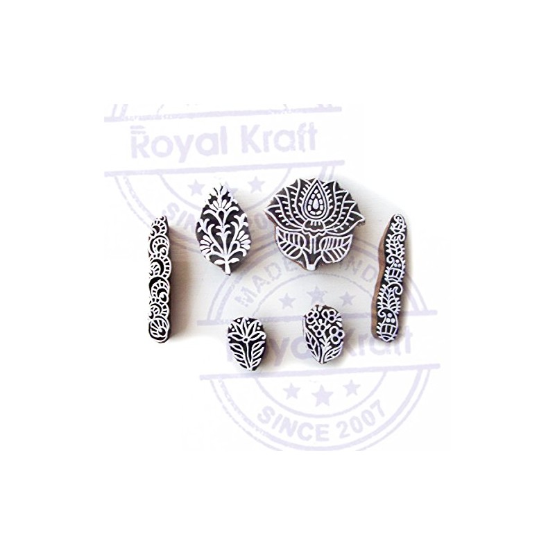 Asian Lotus and Floral Pattern Wood Block Print Stamps (Set