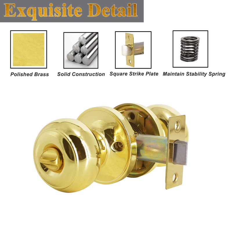 Probrico Polished Brass Privacy Interior Door Knobs Bed and Bath