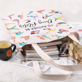 Pyoul Funny Pilates Lover Gift I'd Rather Be Doing Pilates Tote Bag Pilates Life Handbag Pilates Teacher Gift, beige