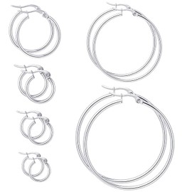 Xelparuc Silver Hoops Earrings for Women, 6 Big Pairs Stainless Steel Hoop Earrings, Thin Hypoallergenic Oversize Earrings Jewelry for Women Girls(Size: 15/20/30/40/50/60mm)