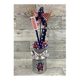 Agape Gifts Designs AGD Patriotic Decor - Chunky Wagon Firecrackers Metal Milk Can 2pc Set