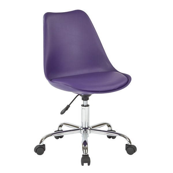 OSP Home Furnishings Emerson Polyurethane Seat Armless Task Chair with Chrome Base with Casters, Purple