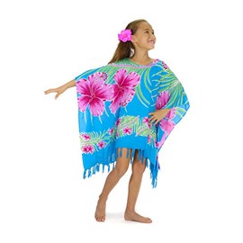 La Fleva Girls Swimsuit Cover Up Beach Poncho Kaftan in Hawaiian Pink