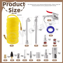 Wokape 20Pcs Air Compressor Accessory Kit, 1/4 Inch NPT Air Tool Kit Contains 1/4" x 25Ft Coil Hose, 1/4" NPT Quick Connect Air Fittings, Blow Gun, Nozzle, Tire Gauge, Inflation Needles for Car