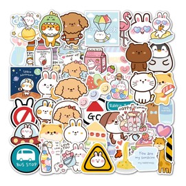 Animales Coreanos Cute Kawaii Tierno Encantador 50 Calcomanías Stickers Pvc Vs Agua Variados Sin Repetir Impermeables Removible Diseños Únicos Para Electrónicos, Laptops, Termos, Celulares