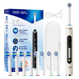 Seago Elektrische Zahnbürste mit 8 Runder Aufsteckbürsten, Rotierende Elektrische Zahnbürste mit 5 Putzmodi, SG2607(Beige)