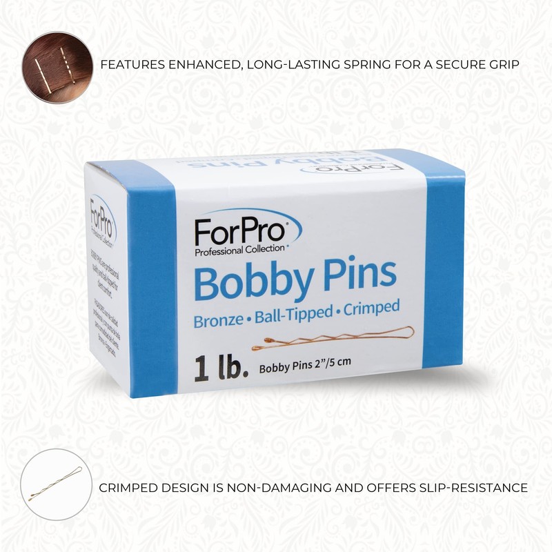 ForPro Professional Collection Bobby Pins (400-Count Approx), Bronze, 2" L,