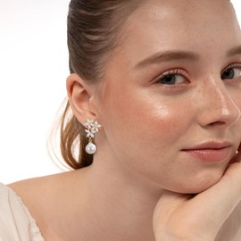 KRFY 1 Pairs Pearl Earrings, 925 Sterling Silver Post, Drop Pearl Dangle Earrings for Women Trendy, cz Studs Earrings for Women, 16K Gold Plated