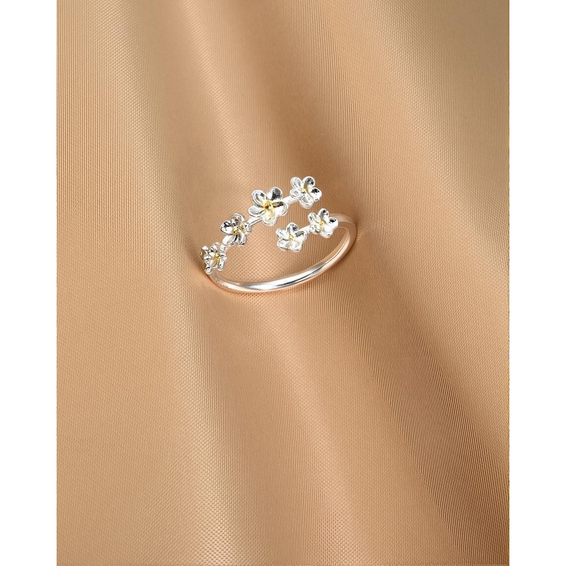 Desnuage Silver Flower Rings Stackable and Adjustable Thin Wrap Rings