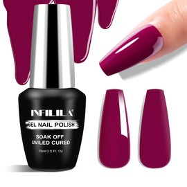 NXJ INFILILA Red Gel Nail Polish, Red Gel Polish Deep Cherry Red Color Nail Polish Gel High Gloss Soak Off UV Gel Nail French Nail Manicure Salon DIY