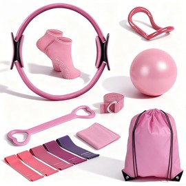 Pilates Kit en Casa 13 Piezas Pelota de Yoga Bandas De Resistencia | Aro de Pilates 5PCS Banda Elástica Yoga y Ejercicios Círculo Mágico Familiares Al