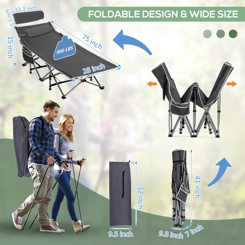 LOENIY 2 Pack Wide Folding Camping Cots with Pillow &