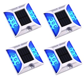 Aolyty Solar Driveway Dock Lights, IP68 Waterproof Solar Deck Lights Outdoor Warning Step Lights Reflective Road Marker for Sidewalk Stair Garden Pathway Walkway (4 Pack, Blue)