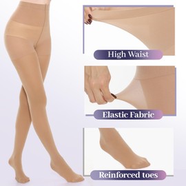 MANZI 1 Pairs Run Resistant Control Top Panty Hose Opaque Tights, Large, Suntan