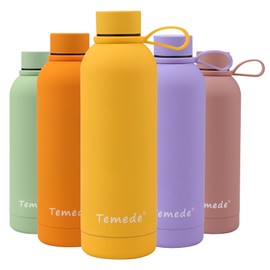 Temede Insulated Water Bottle 350ml, Double Walled Vacuum Stainless Steel Water Bottle for 12 Hours Hot & 24 Hours Cold Drinks, BPA Free, Leakproof Metal Flask Great for Men, Women & Kids,Small,Yellow
