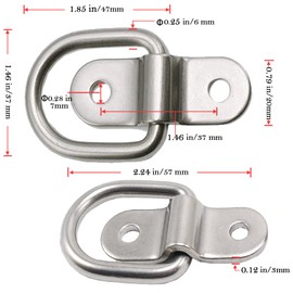 D Ring Tie Down Anchor 1/4" Heavy Duty Trailer Anchor Lashing Rings 2400 lbs Capacity Trailers Trucks Bed Anchors Bracket Hooks Kit for SUV,RV,Camper,Van,Car,Boats, Motorcycles Surface Mount (Silver)