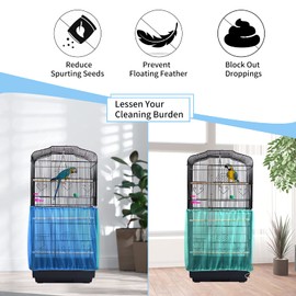 Daoeny Universal Bird Cage Cover, Adjustable Parrot Nylon Airy Soft Mesh Net, Seed Feather Catcher, Birdcage Cover Skirt Sheer Guard for Parakeet Macaw Round Square Cages
