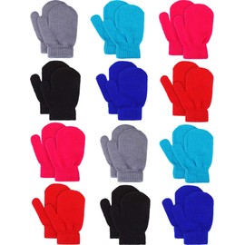 Sumind 12 Pairs Kids Mitten Knitted Toddler Mittens Winter Warm Stretch Gloves Infant Mitten Gloves for Boys Girls (Bright Colors)