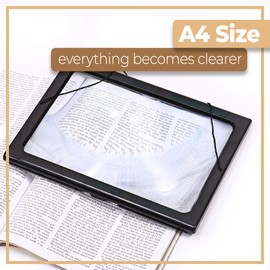 Retoo Reading Magnifying Glass A4 3X Large Lightweight Magnifying Glass for Seniors Visually Impaired Person Handheld Full Page Rectangular Full-Page Viewing Area 27 x 20.5 x 11 cm Black