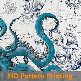 GOOESING Cool Octopus Shower Curtain Anime Nautical Shower Curtain Teal Kraken Shower Curtain Sailboat Pirate Shower Curtain Polyester Waterproof Shower Curtain 72x72 Inch…
