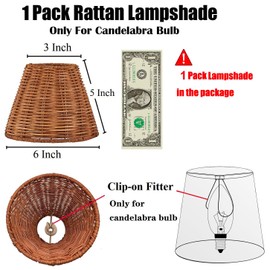 Empire Clip On Chandelier Lamp Shade, Small Lamp Shade Rattan,Boho Wicker Lamp Shades Mini,Replacement Lampshade 3" Top x 6" Bottom x 5" Slant Height(1 Pack)