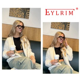 EYLRIM Thick Square Frame Blue Light Glasses for Women Men Non Prescription Computer Eyeglasses(01 Black)